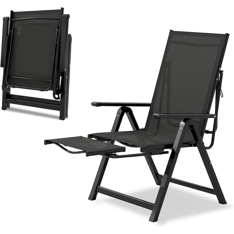 Folding Chaise Lounge Chair with10 Adjustable Positions and Retractable Footrest