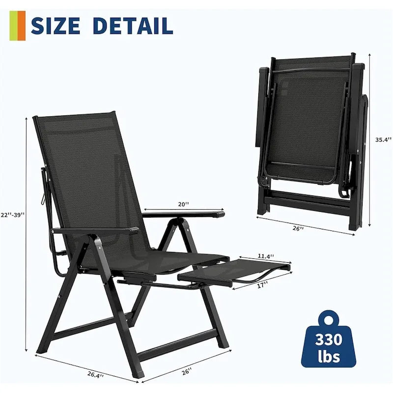 Chaise longue pliable avec 10 positions réglables et repose-pieds rétractable