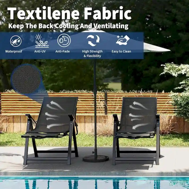 Chaise longue pliable avec 10 positions réglables et repose-pieds rétractable