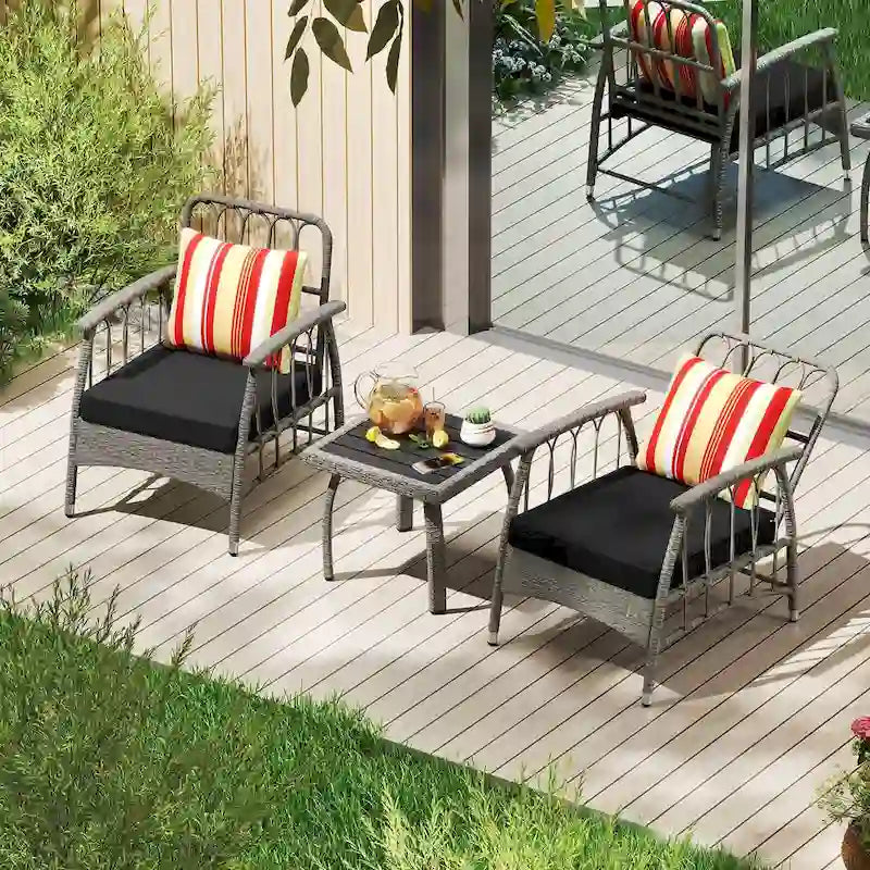 Costway 3 PCS Patio PE Wicker Furniture Set with 5-Level Adjustable - See Details
