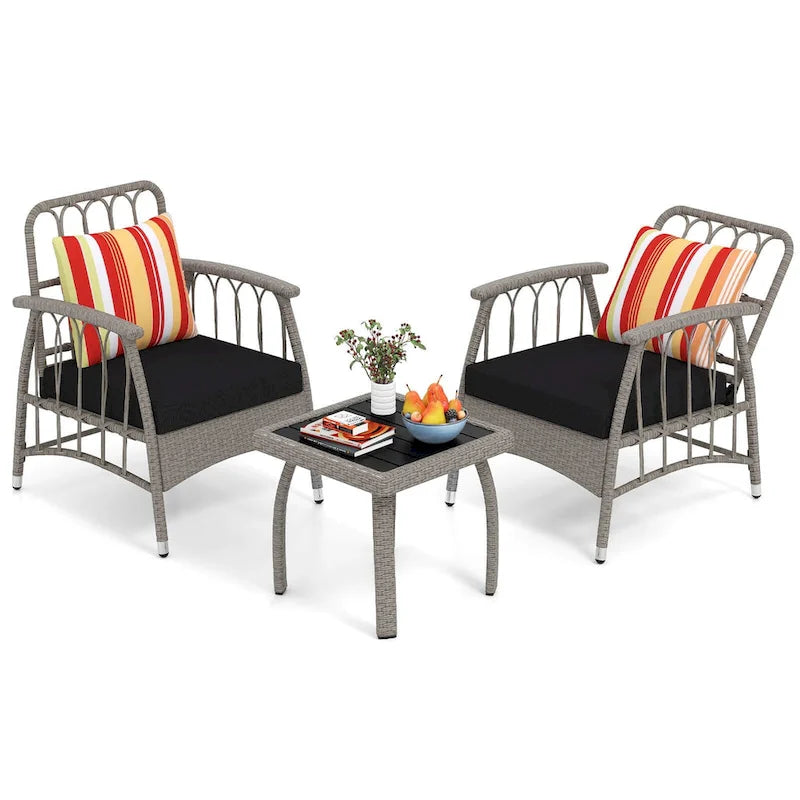 Costway Ensemble de Meubles de Patio en Rotin PE 3 Pièces avec 5 Niveaux Réglables - Voir Détails