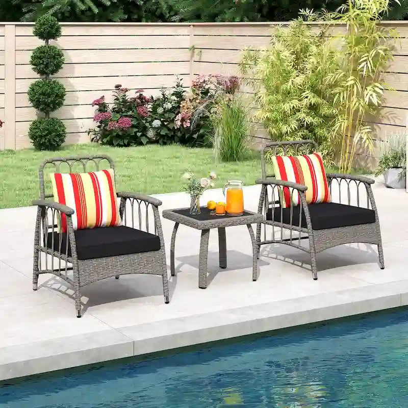 Costway Ensemble de Meubles de Patio en Rotin PE 3 Pièces avec 5 Niveaux Réglables - Voir Détails