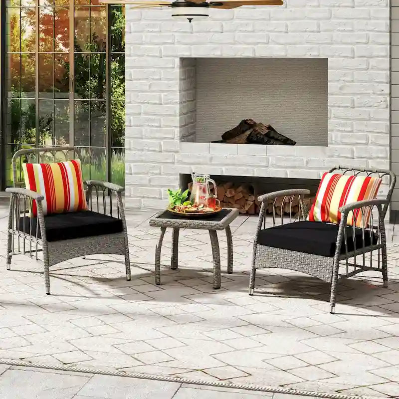 Costway Ensemble de Meubles de Patio en Rotin PE 3 Pièces avec 5 Niveaux Réglables - Voir Détails