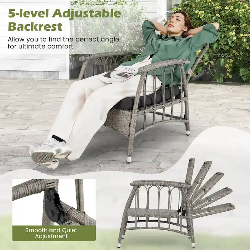 Costway Ensemble de Meubles de Patio en Rotin PE 3 Pièces avec 5 Niveaux Réglables - Voir Détails