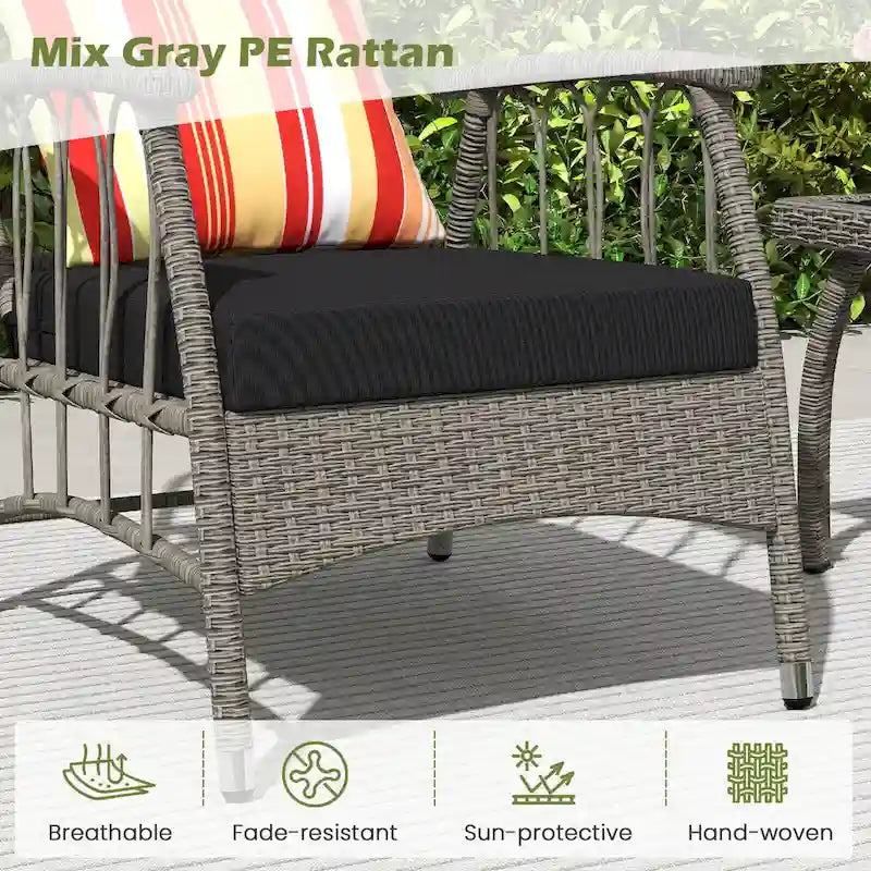 Costway Ensemble de Meubles de Patio en Rotin PE 3 Pièces avec 5 Niveaux Réglables - Voir Détails