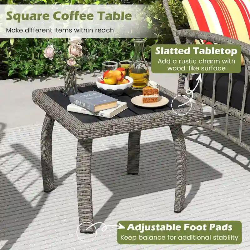 Costway Ensemble de Meubles de Patio en Rotin PE 3 Pièces avec 5 Niveaux Réglables - Voir Détails