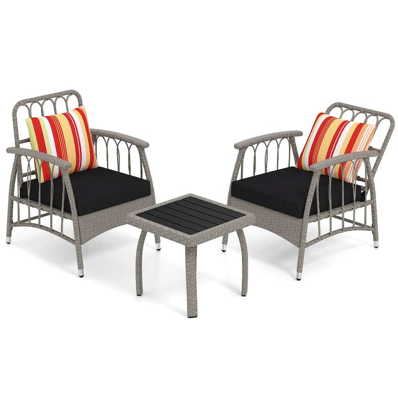 Costway Ensemble de Meubles de Patio en Rotin PE 3 Pièces avec 5 Niveaux Réglables - Voir Détails