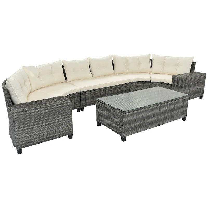 Ensemble de canapé d'angle incurvé en osier 8 pièces pour l'extérieur avec table basse