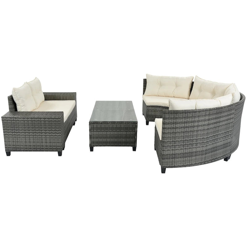 Ensemble de canapé d'angle incurvé en osier 8 pièces pour l'extérieur avec table basse