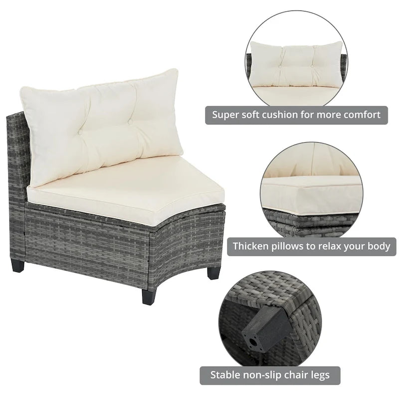 Ensemble de canapé d'angle incurvé en osier 8 pièces pour l'extérieur avec table basse