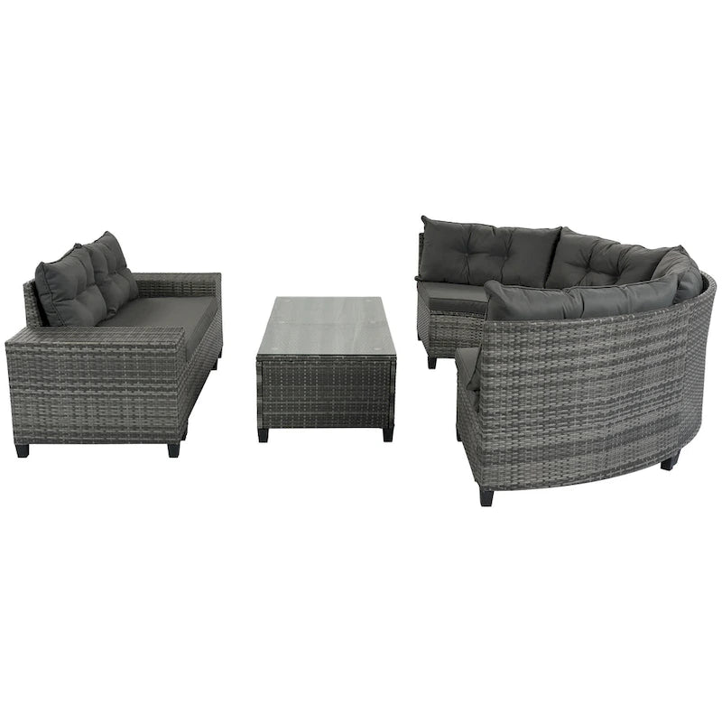 Ensemble de canapé d'angle incurvé en osier 8 pièces pour l'extérieur avec table basse