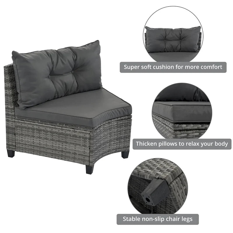 Ensemble de canapé d'angle incurvé en osier 8 pièces pour l'extérieur avec table basse