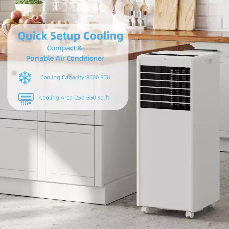 Climatiseur portable 8 000 BTU - 3-en-1 : refroidissement, déshumidificateur et ventilateur pour 32,5 m² avec mode nuit et garantie d'un an