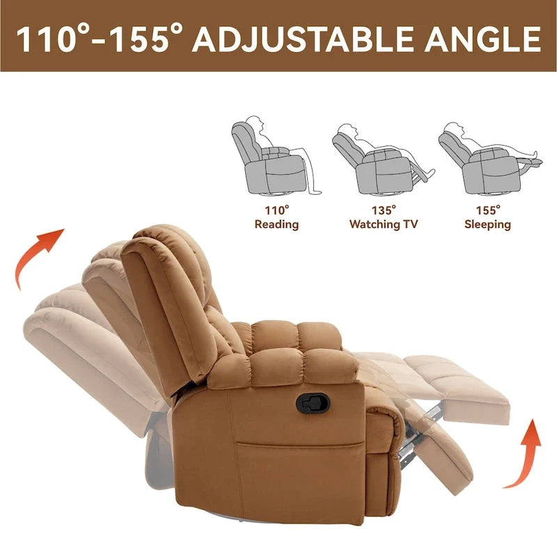 Fauteuil inclinable manuel vert surdimensionné avec pivotement, basculement et revêtement en tissu