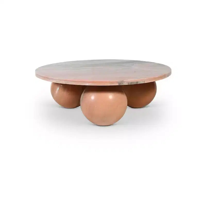 Table basse ronde en marbre avec pieds sphériques, multicolore, 4 places