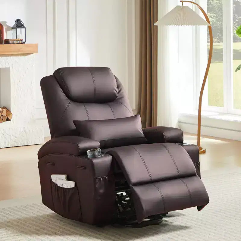Fauteuil inclinable électrique Bestier de 88 cm avec fonction de levage, massage et chauffage, en similicuir, avec poches latérales et porte-gobelets