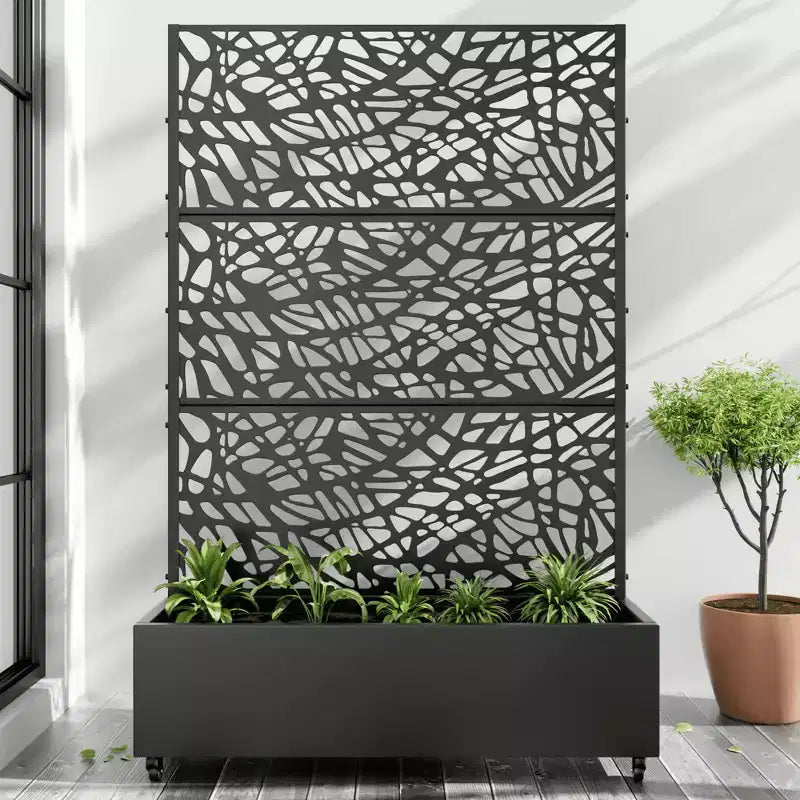MAYEERTY Jardinière avec treillis en fer noir, style 01, 72 x 47 x 16 pouces, lot de 3 pièces