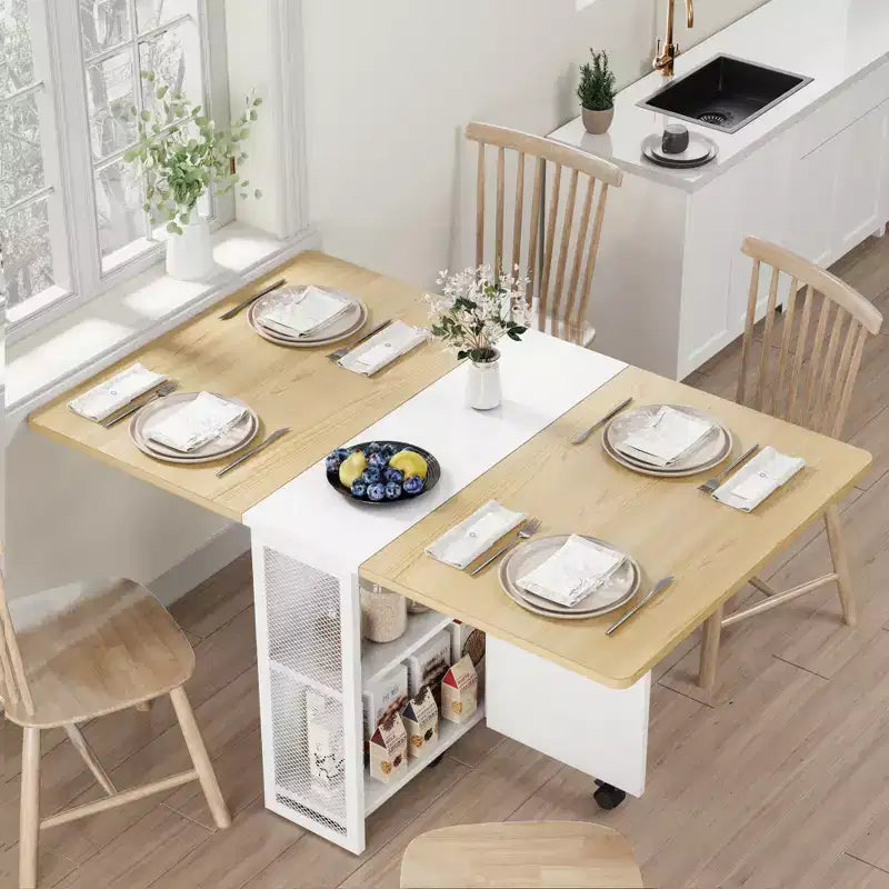 Table à manger pliante pour cuisine, table à manger peu encombrante, table de cuisine à rallonges avec 6 roulettes pour petits espaces