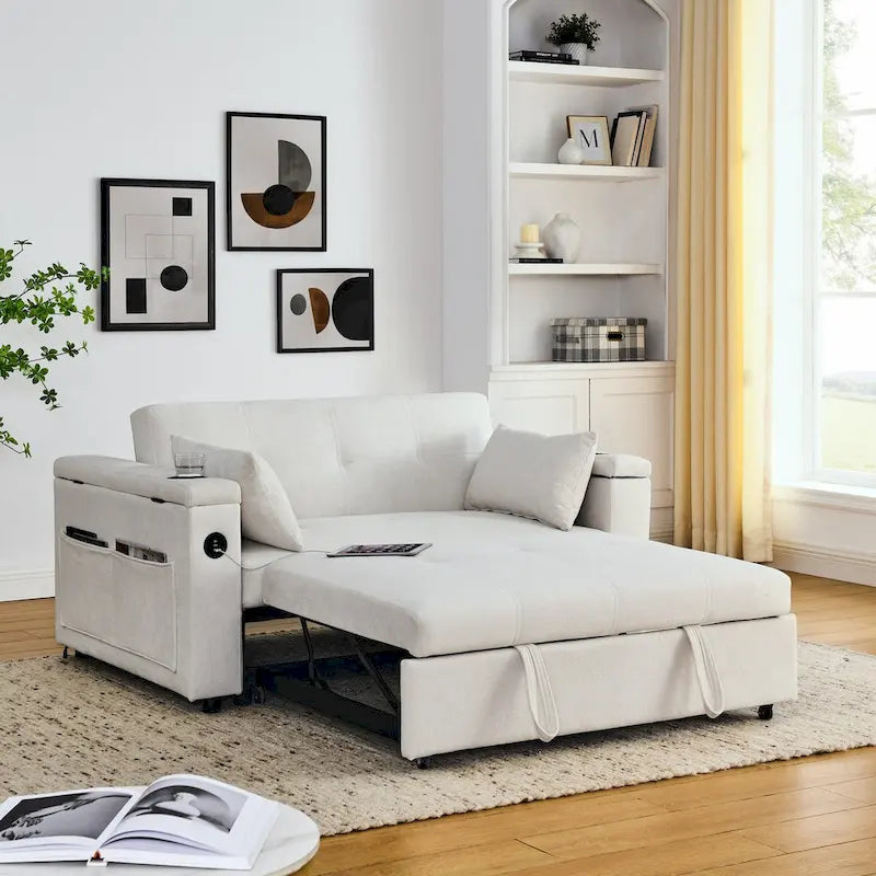 Canapé-lit gigogne 54 po, canapé-lit inclinable 2 places avec rangement, oreiller lombaire, prise USB