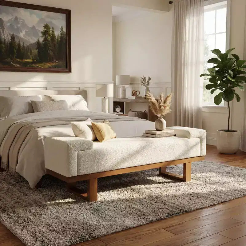 Banc rembourré Paulina moderne en bois d'hévéa et tissu bouclé Christopher Knight Home