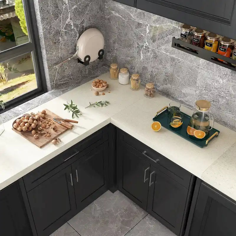 Meuble d'angle de cuisine efficace, îlot de cuisine en L : Grand espace de rangement avec tiroirs à glissière fluide, comptoir UV