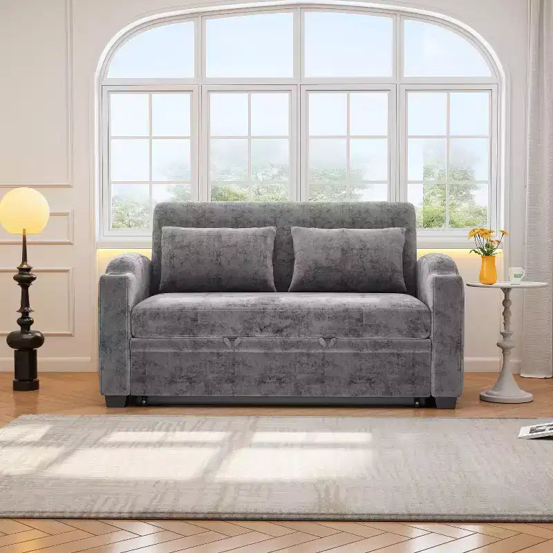 61.6 Canapé-lit convertible moderne en chenille avec ports USB, porte-gobelets et dossier réglable pour salon, appartement