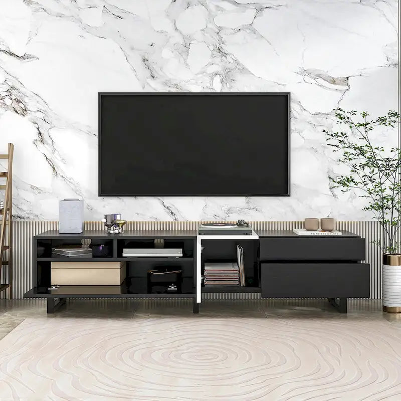 Meuble TV moderne pour téléviseur 80 pouces avec double espace de rangement - 15.00 x 70.90 x 19.70