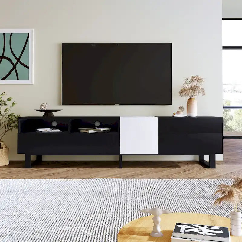 Meuble TV moderne pour téléviseur 80 pouces avec double espace de rangement - 15.00 x 70.90 x 19.70