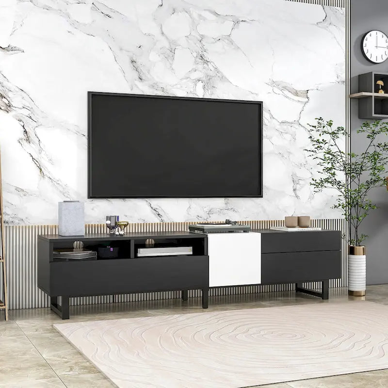 Meuble TV moderne pour téléviseur 80 pouces avec double espace de rangement - 15.00 x 70.90 x 19.70