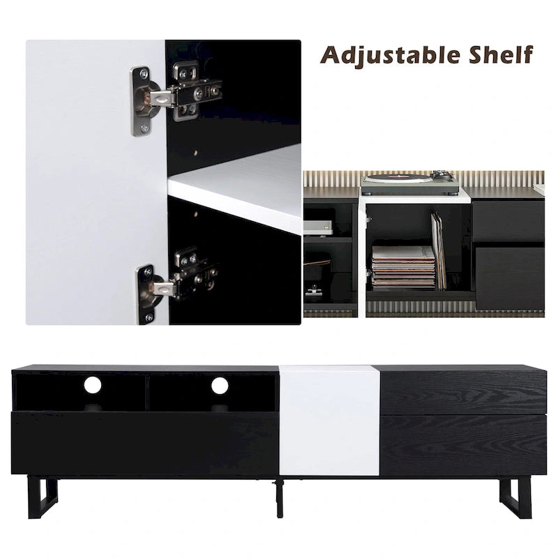 Meuble TV moderne pour téléviseur 80 pouces avec double espace de rangement - 15.00 x 70.90 x 19.70