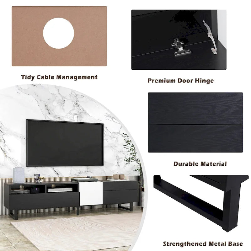 Meuble TV moderne pour téléviseur 80 pouces avec double espace de rangement - 15.00 x 70.90 x 19.70