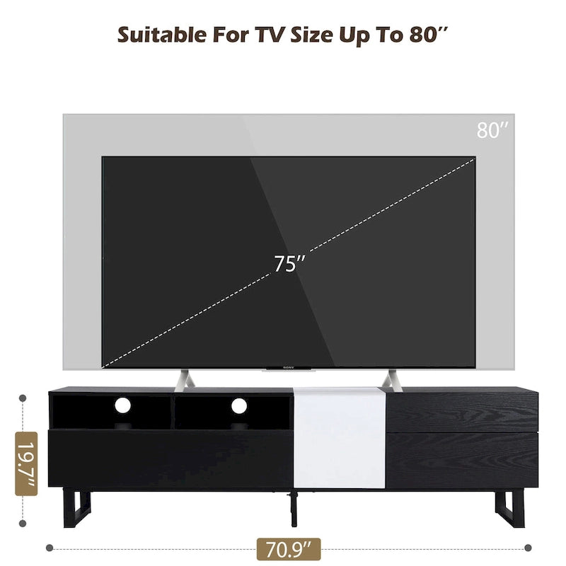 Meuble TV moderne pour téléviseur 80 pouces avec double espace de rangement - 15.00 x 70.90 x 19.70