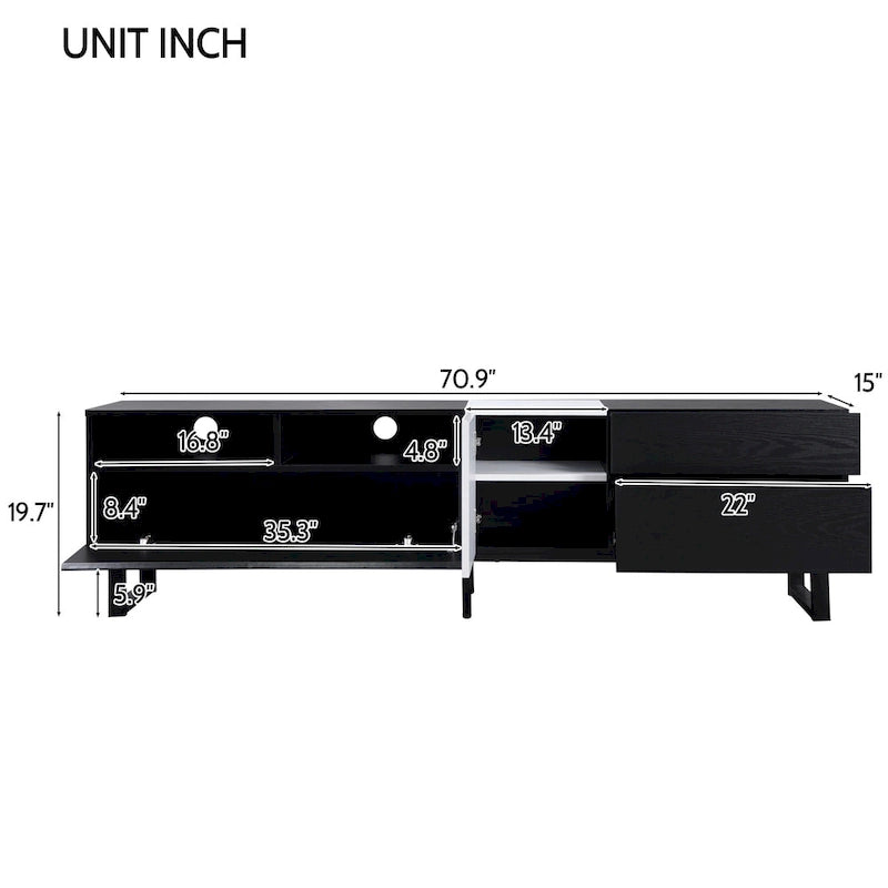 Meuble TV moderne pour téléviseur 80 pouces avec double espace de rangement - 15.00 x 70.90 x 19.70