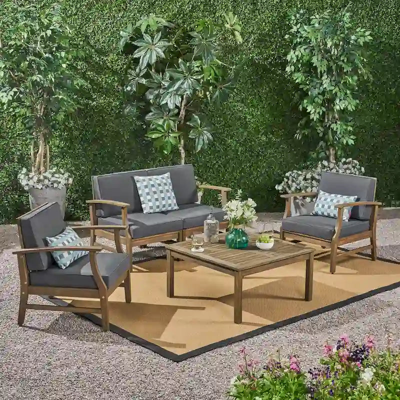 Salon de conversation 5 pièces Perla Acacia avec coussins par Christopher Knight Home