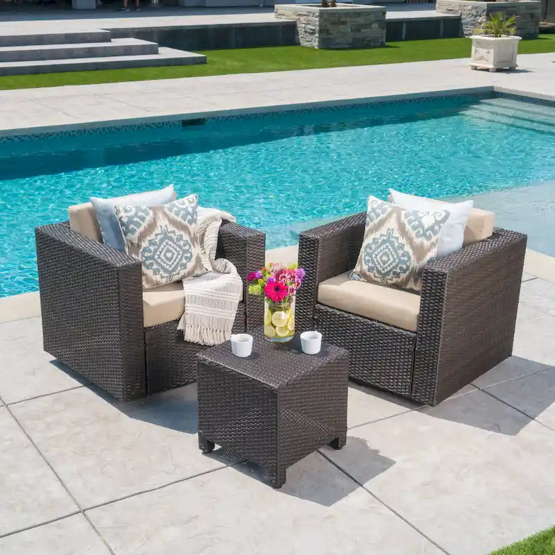 Salon de conversation Puerta Outdoor Wicker 3 pièces pivotant avec coussins de Christopher Knight Home