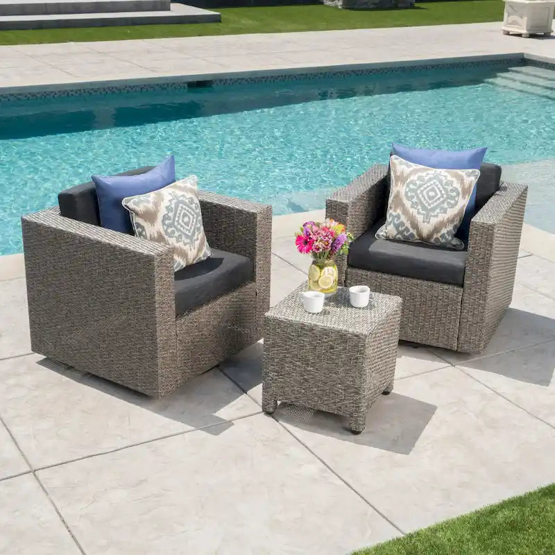 Salon de conversation Puerta Outdoor Wicker 3 pièces pivotant avec coussins de Christopher Knight Home