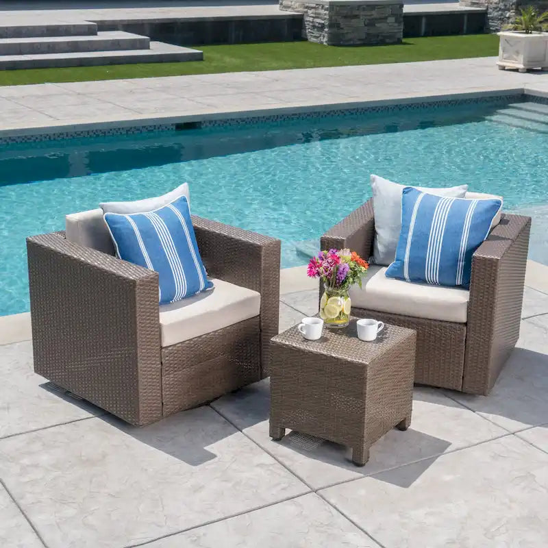 Salon de conversation Puerta Outdoor Wicker 3 pièces pivotant avec coussins de Christopher Knight Home