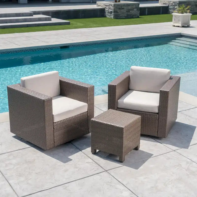 Salon de conversation Puerta Outdoor Wicker 3 pièces pivotant avec coussins de Christopher Knight Home