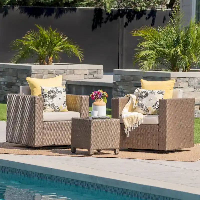 Salon de conversation Puerta Outdoor Wicker 3 pièces pivotant avec coussins de Christopher Knight Home