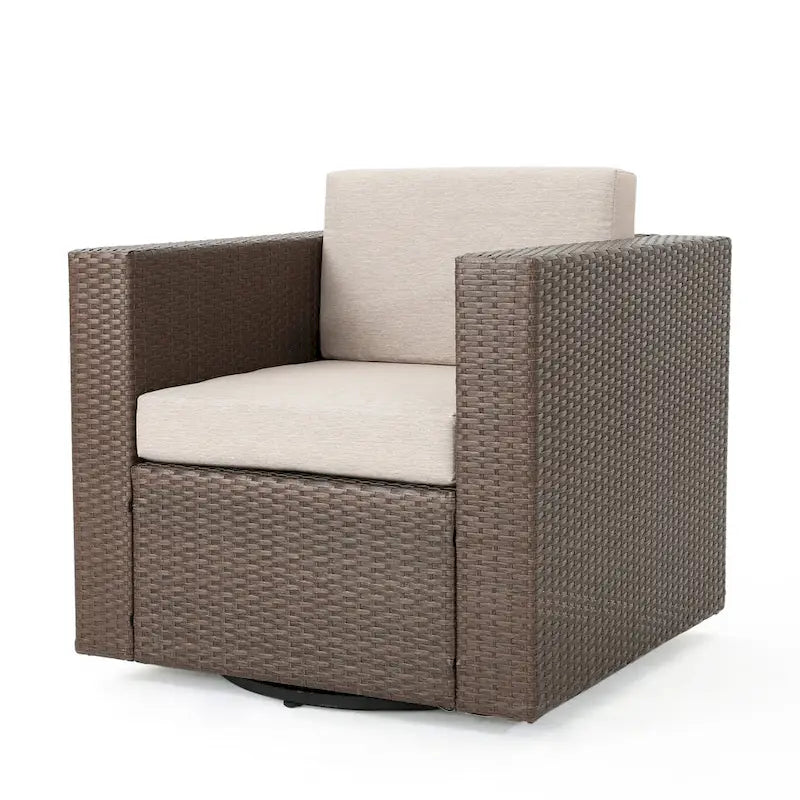 Salon de conversation Puerta Outdoor Wicker 3 pièces pivotant avec coussins de Christopher Knight Home