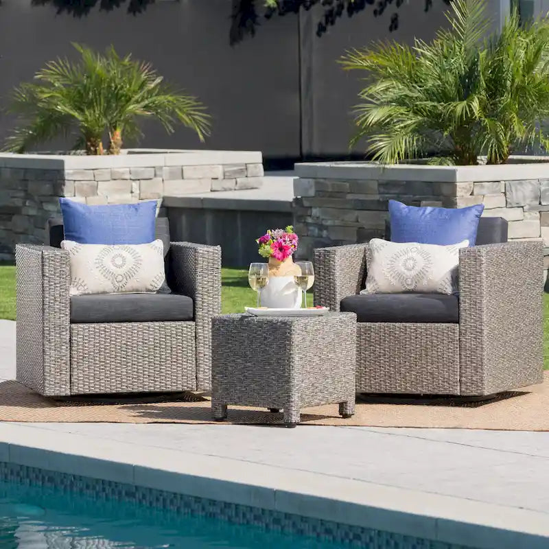 Salon de conversation Puerta Outdoor Wicker 3 pièces pivotant avec coussins de Christopher Knight Home