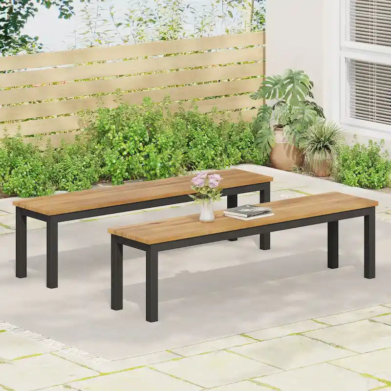 Banc de salle à manger d'extérieur Lindsey Acacia en bois et fer par Christopher Knight Home