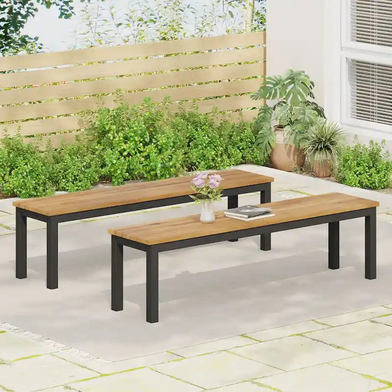 Lindsey Acacia Wood and Iron Outdoor Dining Bench by Christopher Knight Home
