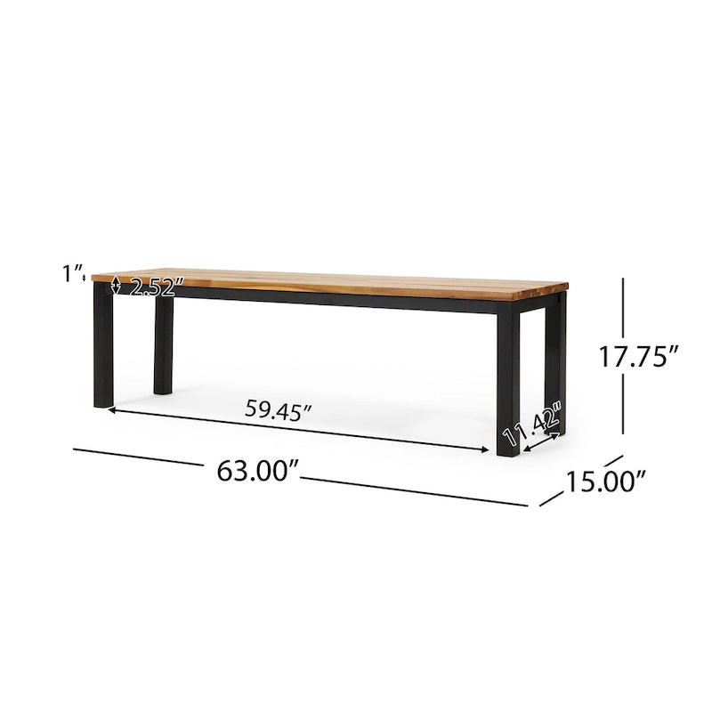Banc de salle à manger d'extérieur Lindsey Acacia en bois et fer par Christopher Knight Home