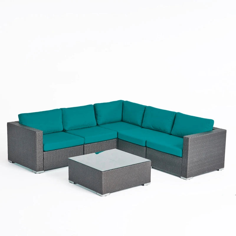 Ensemble de mobilier d'extérieur de sectionnel 6 pièces en osier avec coussins Santa Rosa par Christopher Knight Home