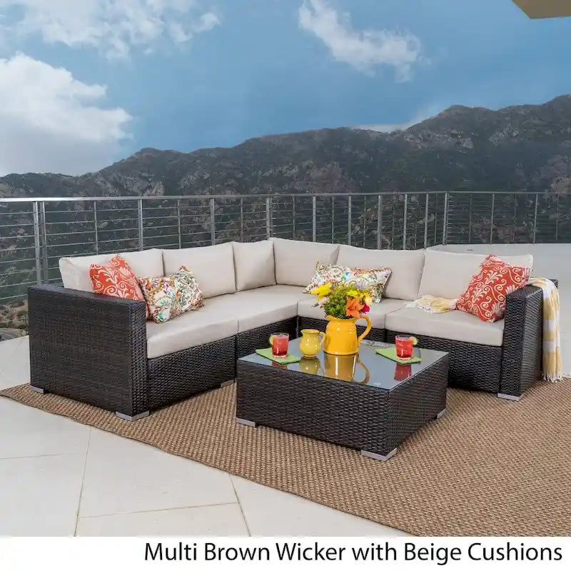 Ensemble de mobilier d'extérieur de sectionnel 6 pièces en osier avec coussins Santa Rosa par Christopher Knight Home