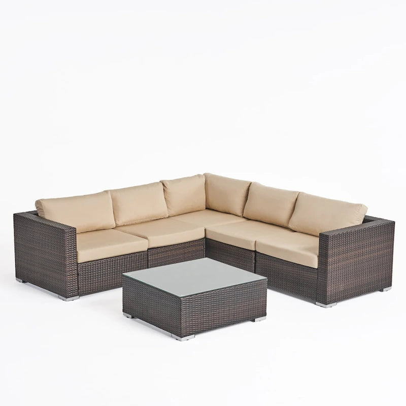 Ensemble de mobilier d'extérieur de sectionnel 6 pièces en osier avec coussins Santa Rosa par Christopher Knight Home