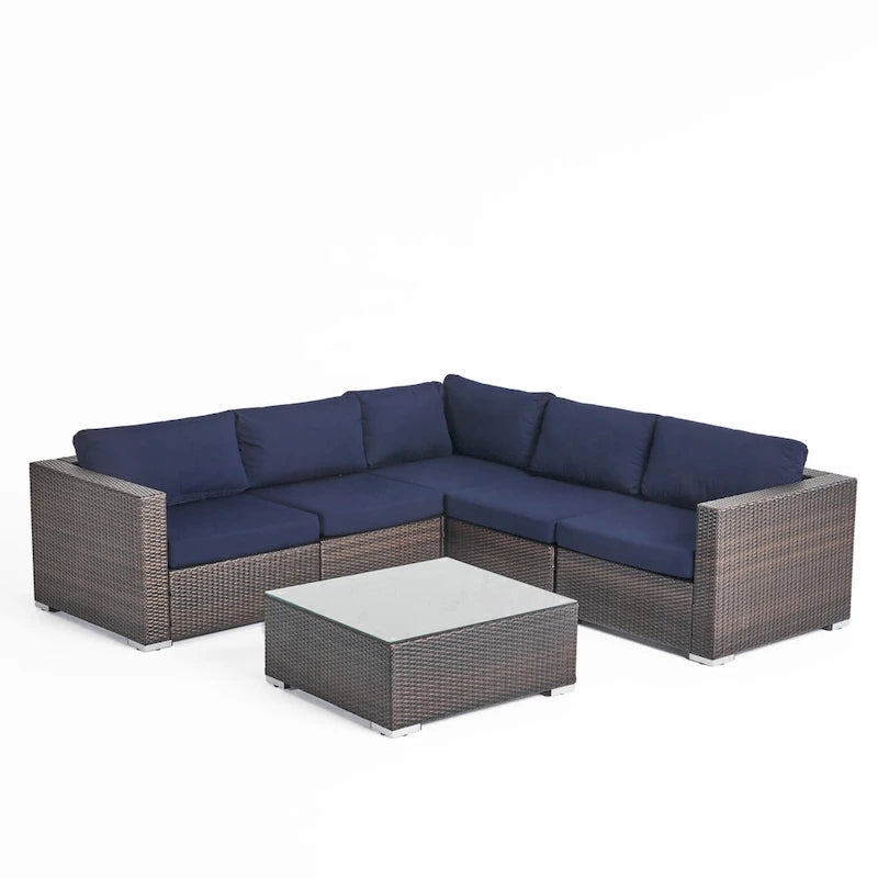Ensemble de mobilier d'extérieur de sectionnel 6 pièces en osier avec coussins Santa Rosa par Christopher Knight Home