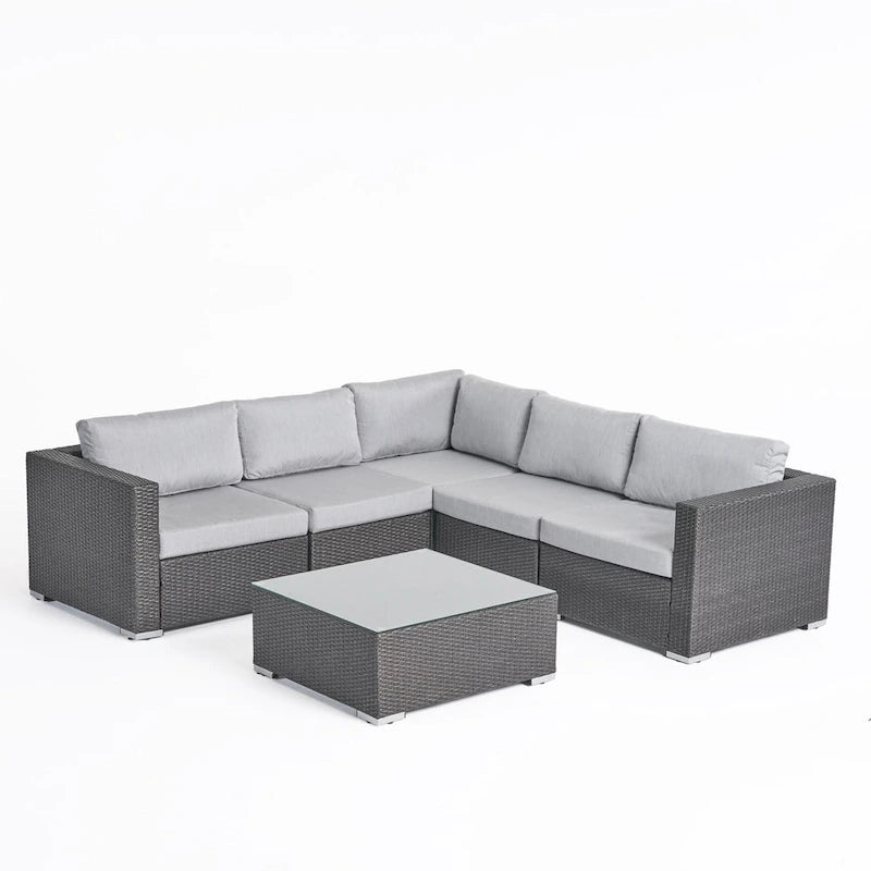 Ensemble de mobilier d'extérieur de sectionnel 6 pièces en osier avec coussins Santa Rosa par Christopher Knight Home