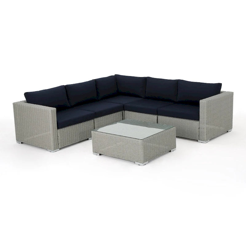 Ensemble de mobilier d'extérieur de sectionnel 6 pièces en osier avec coussins Santa Rosa par Christopher Knight Home